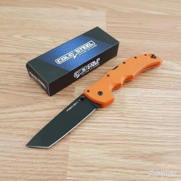 Couteau Cold Steel Recon 1 Tanto Orange Lame Acier S35VN Manche G-10 Tri-Ad lock CS27BTORBK