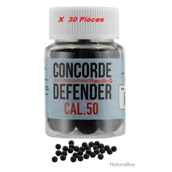 Pot de 30 Billes pleine caoutchouc  Noire  Cal. 50  Cat�gorie D2