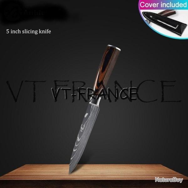 Set Couteau Japonais Pro Santoku Style Damas-Trancheur 24.5cm