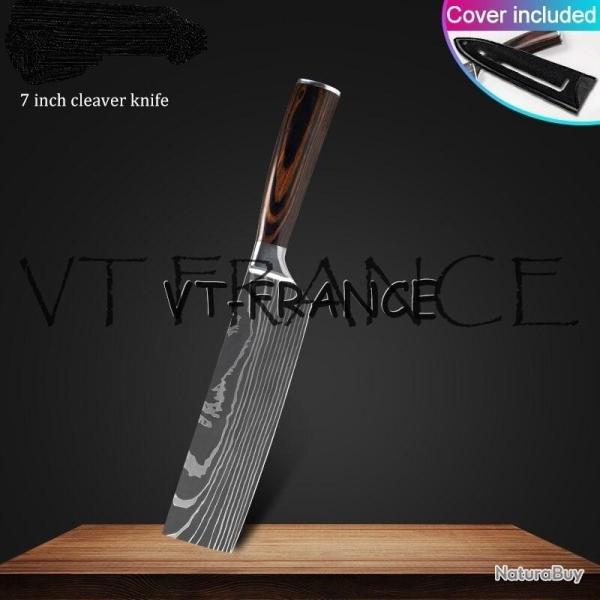 Set Couteau Japonais Pro Santoku Style Damas-Couperet Cleaver 30.5cm