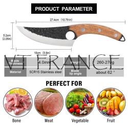 Couteau Chasse Cuisine Boucher Forge Main-Marron + Etui