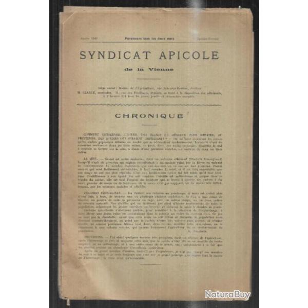 syndicat apicole de la vienne bulletin  de 1943 janvier � aout , 4 exemplaires