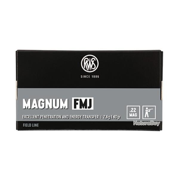 Munitions RWS 22 LR Magnum FMJ 2.6g 40gr x5 boites