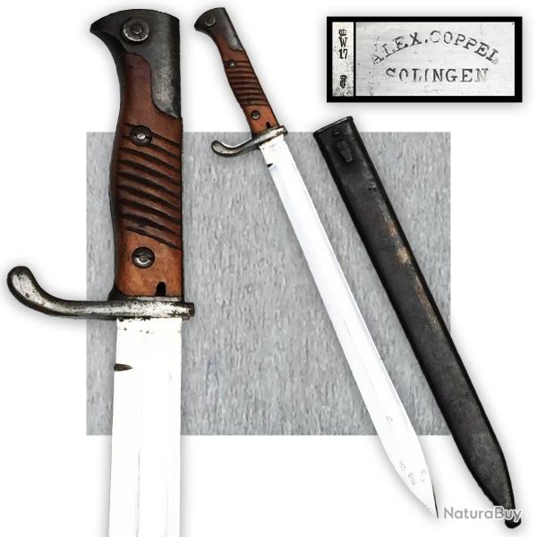 RARISSIME & SUPERBE GLAIVE / BAIONNETTE G98 ALLEMANDE PRUSSIENNE ALEX COPPEL SOLINGEN WW1 ORIGINAL