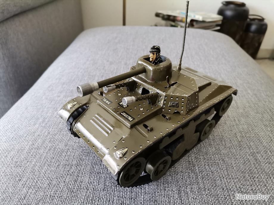 JOUSTRA TANK TCHAD N° 10. ANCIEN JOUET MILITAIRE MECANIQUE à CLE en TÔLE 1960 EUR 25,00
