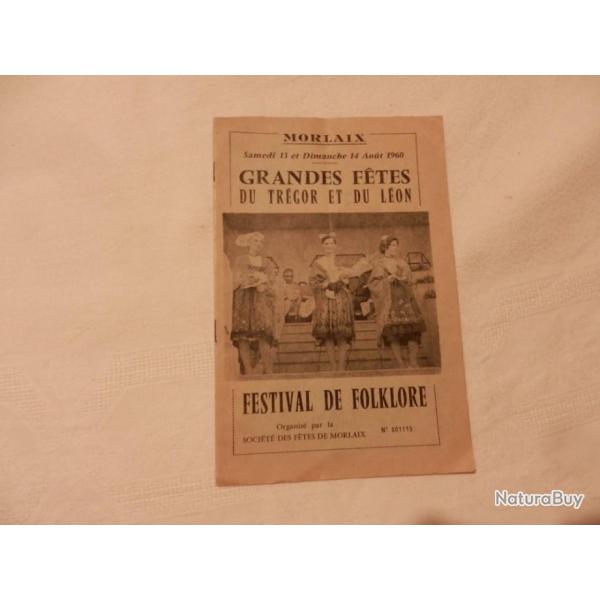 programme Morlaix Grandes F�tes du Tr�gor et du L�on - festival de folklore ao�t 1960
