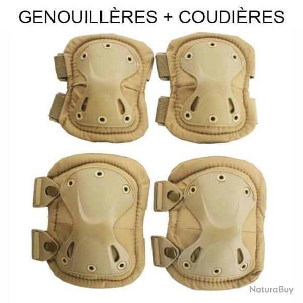 PROMOTION !! Ensemble genouill�res et coudi�res tactiques flexibles EVA Haute Densit� couleur DESERT
