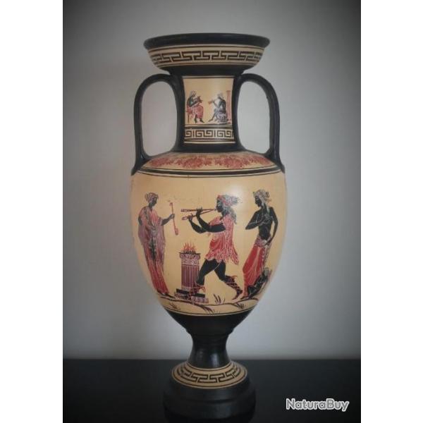Grande amphore-vase aux motifs grecs-amphore en terre cuite-motifs-Apollon-Gr�ce-Musique-Lyre Aulos