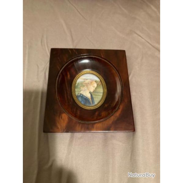 Miniature Ancienne Peinte sur Ivoire Sign�e Madone Selon Filippo Lippi