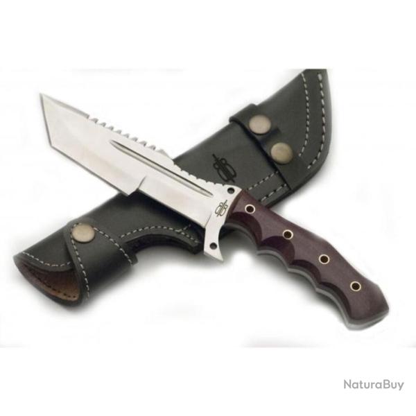 Couteau de Survie BucknBear Tracker Tanto Lame Acier 440C Manche Micarta Etui Cuir BNB1221TT