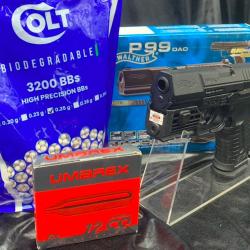 Pack Pistolet Walther P99 Noir DAO (Billes+CO2+Laser) - Airsoft - Blowback