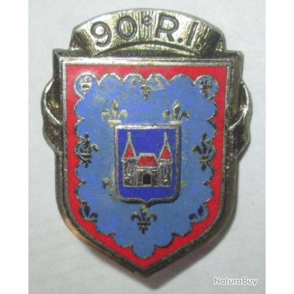 90 Rgiment d'Infanterie, rsine, chteau sur bleu fonc
