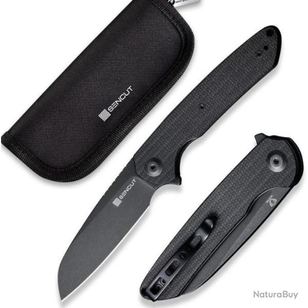 Couteau Sencut Kyril Black Lame Acier 9Cr18MoV Manche Micarta IKBS Linerlock Clip S220013