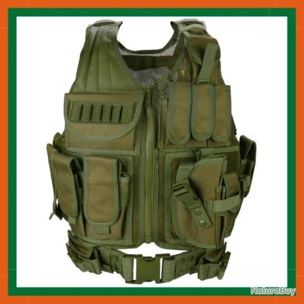 Gilet tactique militaire vert arm�e - Airsoft, chasse, etc. - Livraison gratuite et rapide