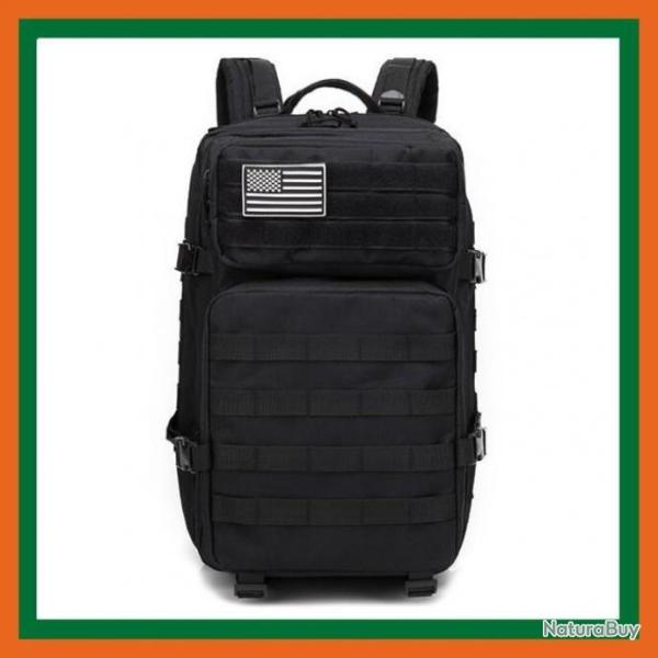 Sac � dos tactique militaire 50L - 50 x 30 x 30 cm - Noir - Livraison rapide