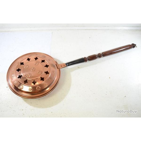 Chauffe-lit en cuivre vintage bassinoire chauffe lit L. Lecellier VILLEDIEU Normandie made in France