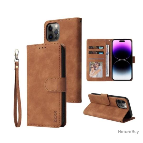 Coque portefeuille pour IPHONE tous modele, du 6S au 14.....marron clair