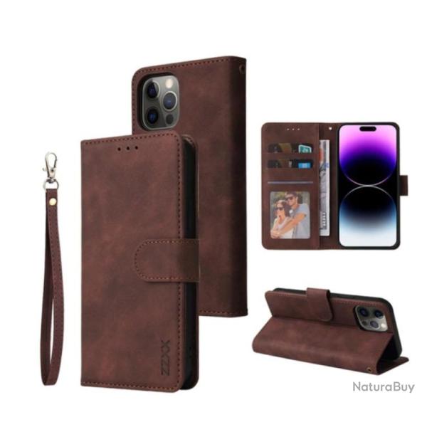 Coque portefeuille pour IPHONE tous modele, du 6S au 14.....marron fonc�