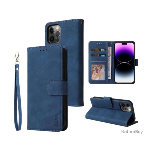 Coque portefeuille pour IPHONE tous modele, du 6S au 14.....coloris bleu