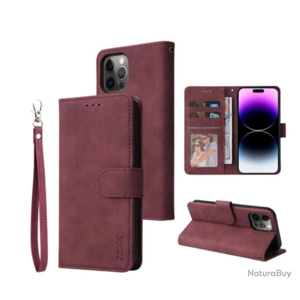 Coque portefeuille pour IPHONE tous modele, du 6S au 14.....coloris bordeaux