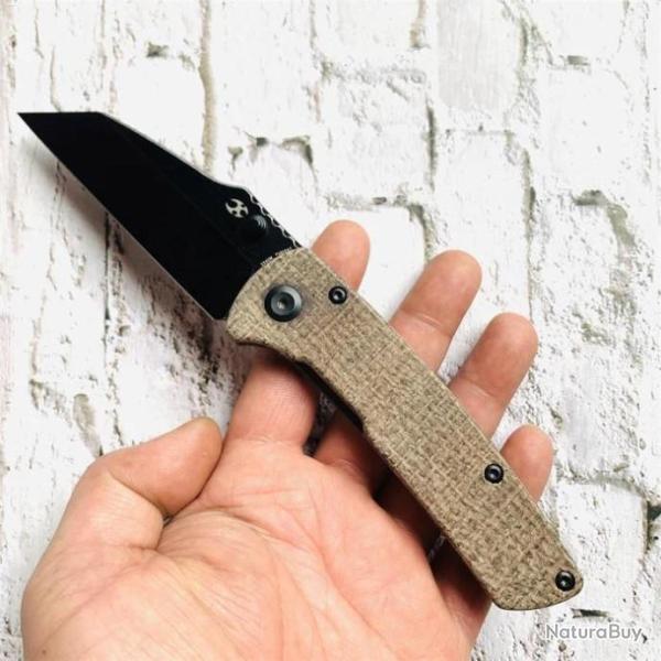 Couteau Kansept Main Street Brown Lame Acier 154CM Manche Micarta Linerlock Clip KT1015A7