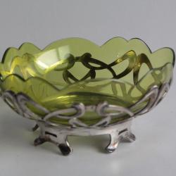 Coupe cristal vert métal argenté Art nouveau