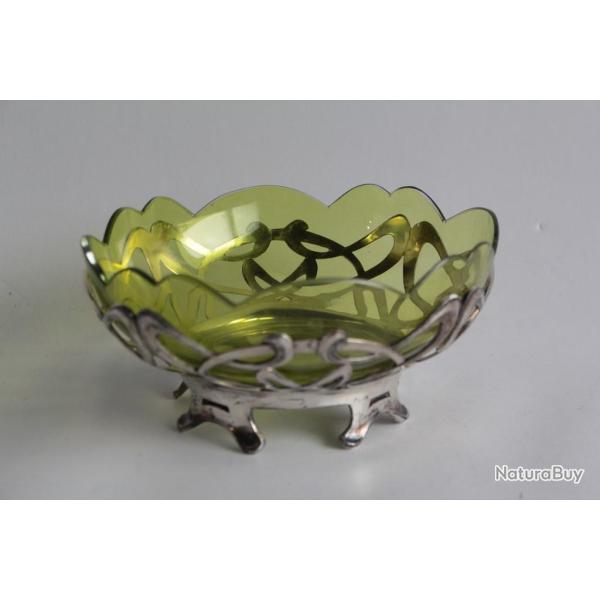 Coupe cristal vert m�tal argent� Art nouveau