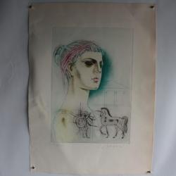 Lithographie originale Profil de Romaine Luben DIMANOV