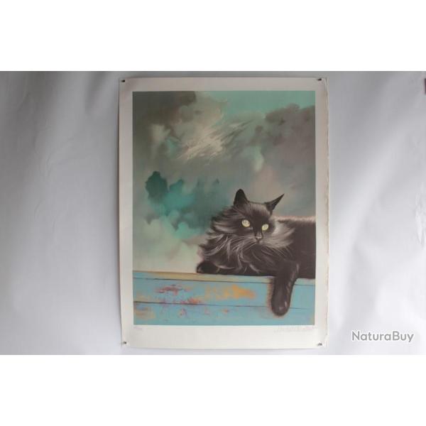 Lithographie originale Le Chat gris Mich�le BATTUT