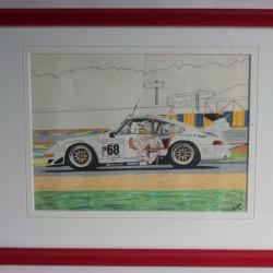 Dessin original Automobile Porsche  911 GT2 Wolinski 24h Mans Arman