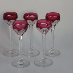 SAINT LOUIS 5 Verres à liqueur cristal Joseph rouge