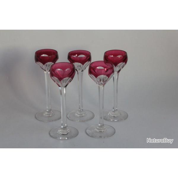 SAINT LOUIS 5 Verres � liqueur cristal Joseph rouge