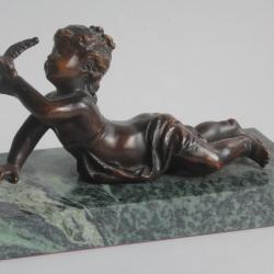Bronze Enfant à l'oiseau XIXe siècle