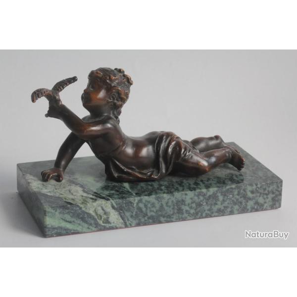 Bronze Enfant � l'oiseau XIXe si�cle