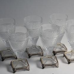 Six verres cristal taillé et argent