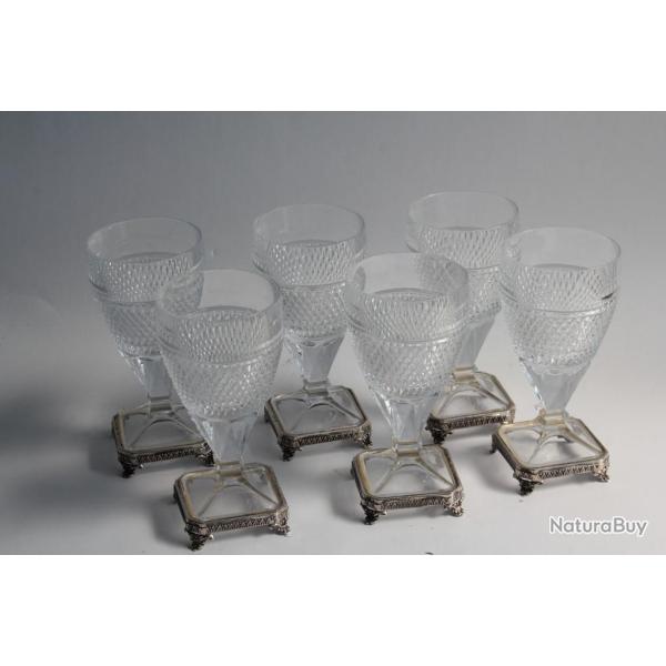 Six verres cristal taill� et argent