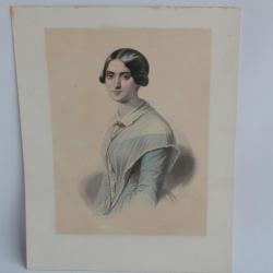 Aquarelle originale Albert WALCH Portrait Femme 1857