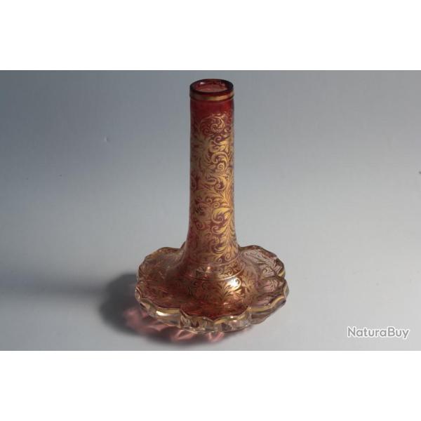 Ancien vase soliflore cristal taill� dor� Boh�me