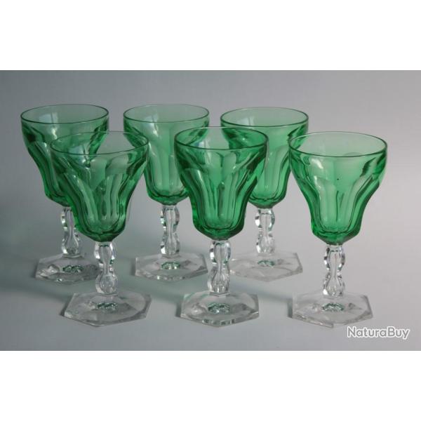 VAL SAINT LAMBERT 6 Verres cristal vert ouraline Lalaing
