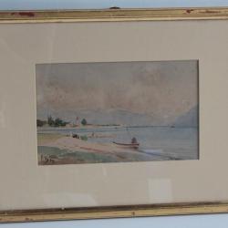 Aquarelle originale August BAUERNHEINZ Vieux Ouchy 1889 Suisse
