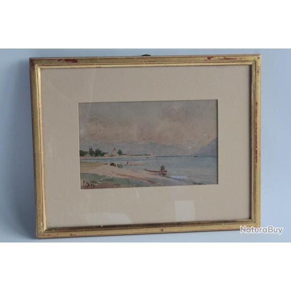 Aquarelle originale August BAUERNHEINZ Vieux Ouchy 1889 Suisse