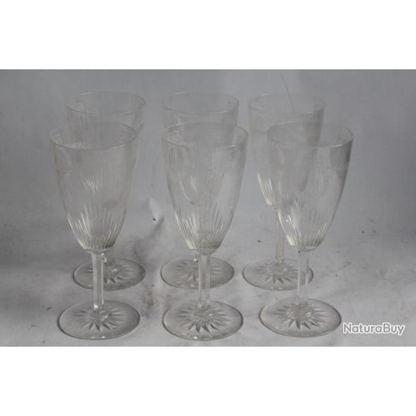 Six verres cristal taill� et grav�