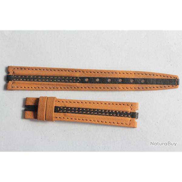 Bracelet montre Universal Gen�ve cuir marron et noir 16 mm vintage