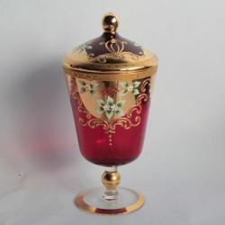 Drageoir verre rouge &eacute;maill&eacute; Venise Italie