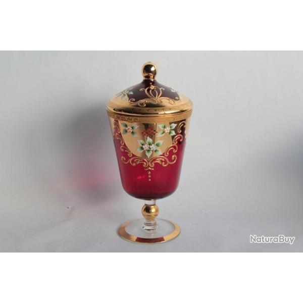 Drageoir verre rouge �maill� Venise Italie