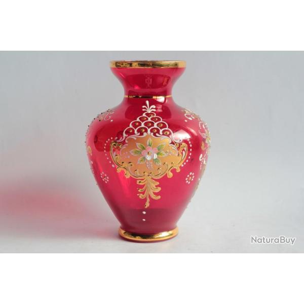 Vase verre rouge �maill� Venise Italie Red venitian glass