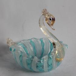 Vide poche Cygne verre Latticino Murano Italie Swan venetian glass