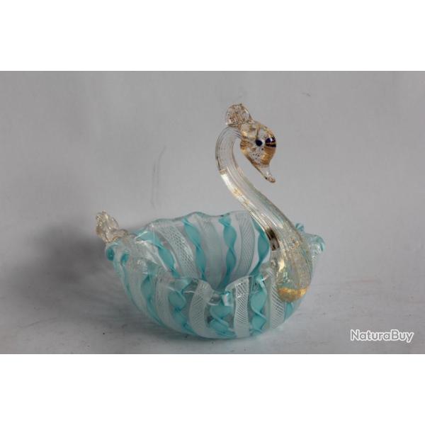 Vide poche Cygne verre Latticino Murano Italie Swan venetian glass