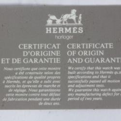HERMES Carte Certificat d'origine et de garantie Montre