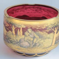 Coupe Cendrier Bohème cristal rubis peint or